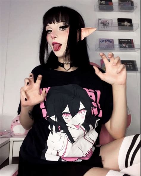 Punk Black Goth Egirl Emo Thigh Highs Choker Elf Ears Elf Ears Black Goth Demon Girl Thigh
