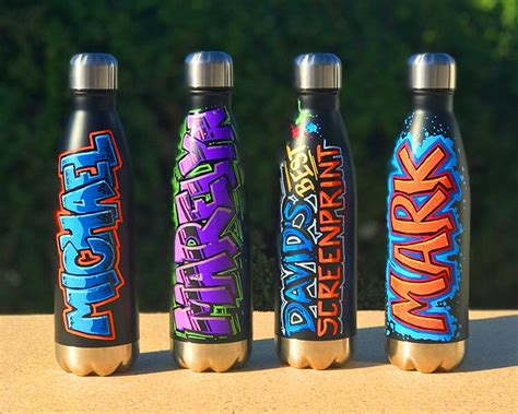 Custom Personalized Metal Water Bottles Graffiti Water Etsy Metal