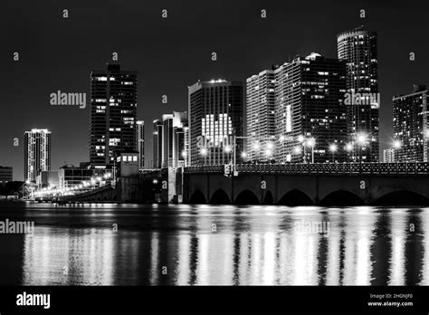 Miami Night Miami Skyline Panorama After Sunset Stock Photo Alamy