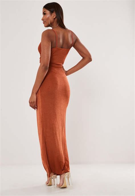 Rust Slinky Strappy Knot Maxi Dress Missguided Trending Dresses