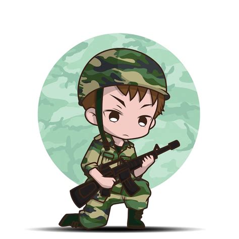 Cute Army Soldier Boy Cartoon Premium Vector