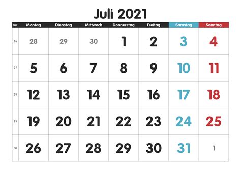 Kalender Juli 2021 Ausdrucken Druckbarer 2022 Kalender