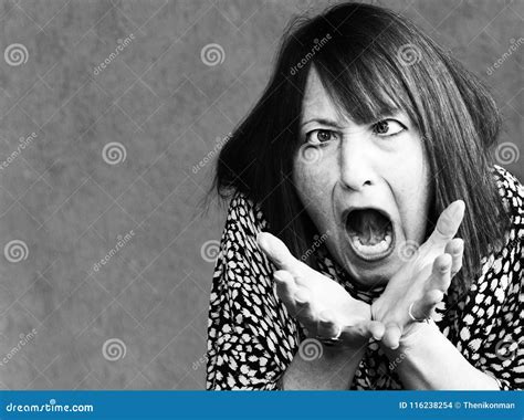 Hysterical Woman Screams With Rage Stock Photo Image Of Scream