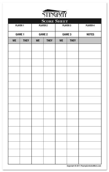 Printable Game Score Sheets Spades