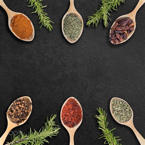 Group Of Spices On Black Background Group Of Spices On Blackboard