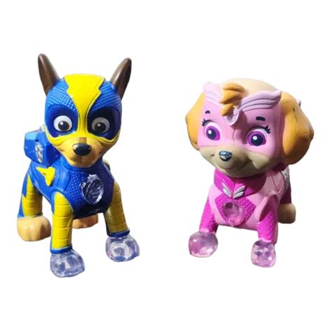 Paw Patrol Mighty Pups Action Packed Light Up Feet Figure Lot Of 2 Skye