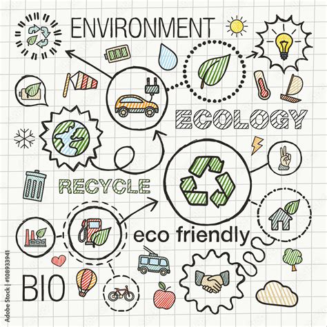 Ecology Infographic Hand Draw Icons Vector Sketch Integrated Doodle