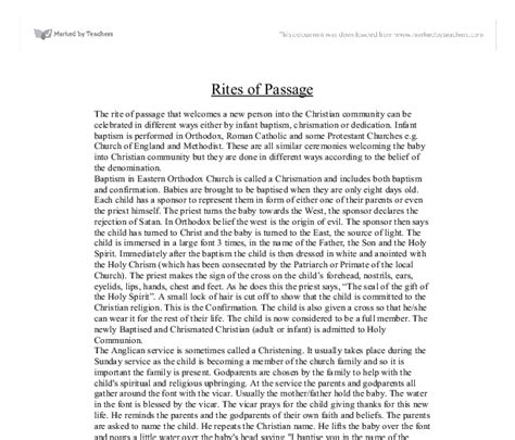 Rites Of Passage Essay The Outlook Group