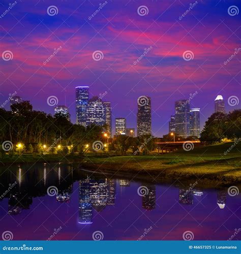 Houston Sunset Skyline From Texas Us Stock Image Image Of Night