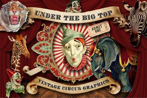 Digital Vintage Retro Victorian Circus Graphic Ilustrations Etsy
