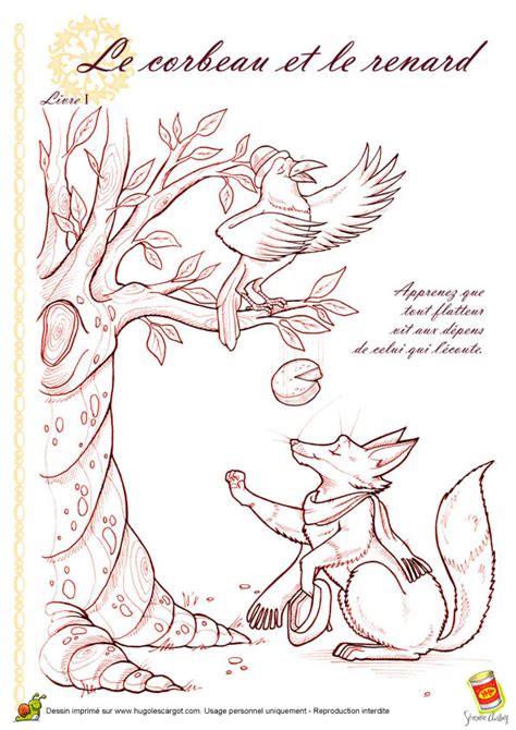 Coloriage corbeau renard sur Hugolescargot.com