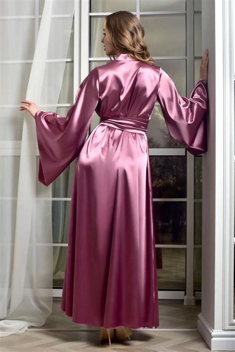 Long Dark Pink Kimono Robe For Women Floor Length Bride Robe Etsy