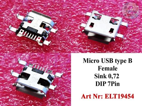 Micro Usb Type B Female Sink 072 Dip 7pin Elteilede