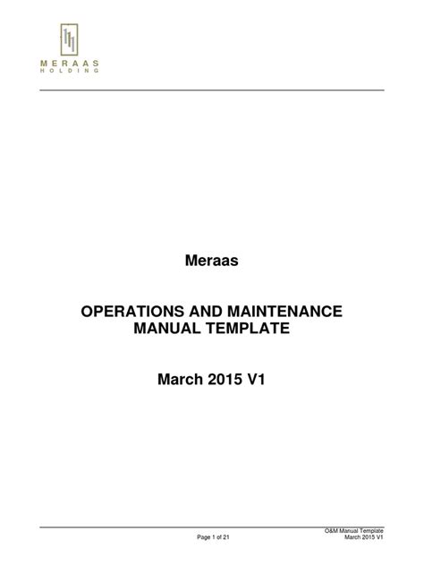 Operations And Maintenance Manual Template Specification Technical