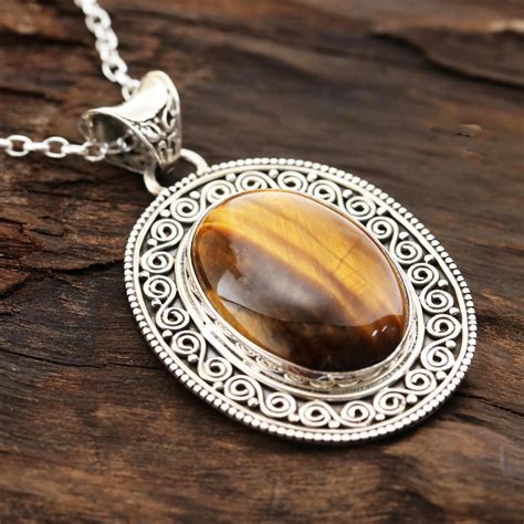 Oval Tiger S Eye Pendant Necklace From India Dancing Earth NOVICA