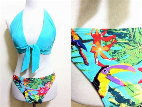 Tropical Turquoise Blue Bikini Two Piece Swimsuit Medium Etsy Two