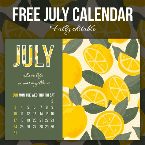 10 Free Editable July Calendars Masterbundles