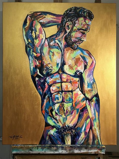 Gay Nude Male Homoerotic Spontaneous Realism Abstract Art Painting By