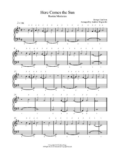 Here Comes The Sun By The Beatles Sheet Music And Lesson Rookie Level