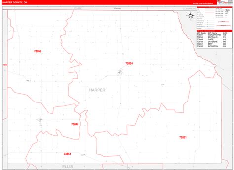 Harper County Ok Carrier Route Wall Map Red Line Style By Marketmaps
