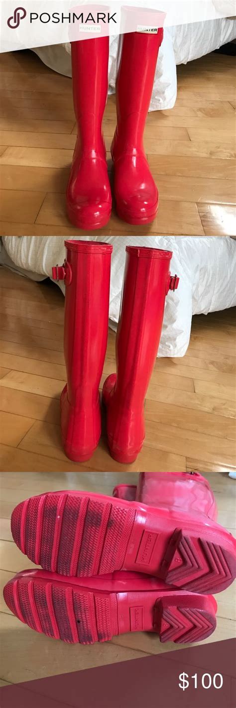 Hunter Boots In Glossy Bright Coral 😍 Hunter Boots Boots Hunter Shoes