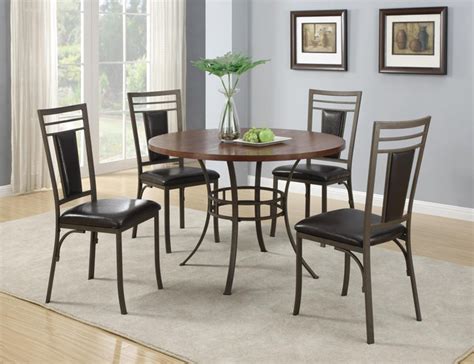 If you host dinner parties often, or just eat in with your family every night, then comfortable dining chairs metal dining chairs are typically found in industrial style dining rooms. 5 PC Cherry Wood Metal Dining Set Round Table Chairs ...