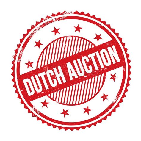 Dutch Auction Text Written On Red Vintage Round Stamp Stock