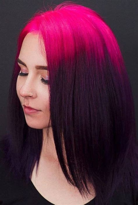 25 Creative Hair Colour Ideas To Inspire You Deep Plum With Neon Pink