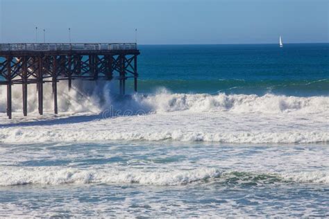 Big Surf At Crystal Pier Stock Photo Image Of Outdoors 144049206