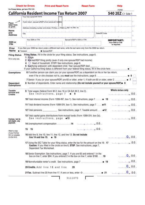 Ca 540 2ez Fillable Form Printable Forms Free Online