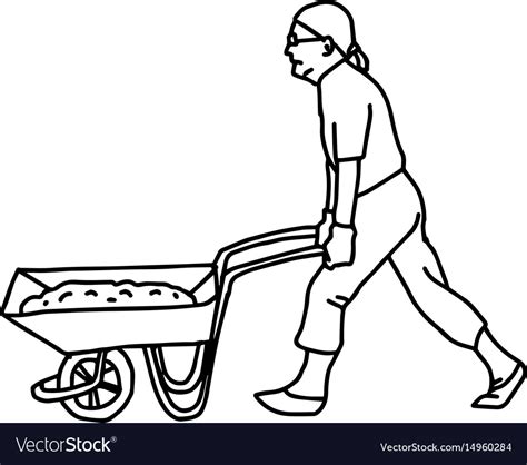 construction worker pushing a wheelbarrow vector image