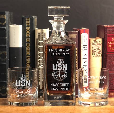 Personalized Us Navy Chief Whiskey Decanter Set Us Navy T Etsy