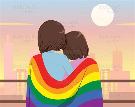Pride Month Lesbian Couple Clipart Vector Illustration 05430 Kakigori