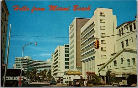 Vintage 1960s Miami Beach Florida Postcard Collins Avenue Street Scene