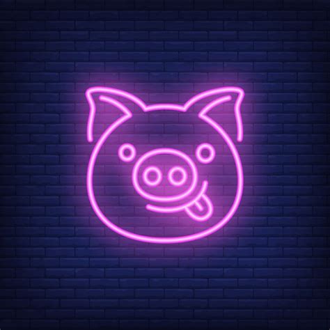 Free Vector Smiling Pink Pig Cartoon Character Neon Sign Element