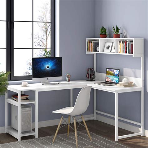 Buy Tribesigns L Shaped Desk With Hutch 68 Inches Corner Computer Desk