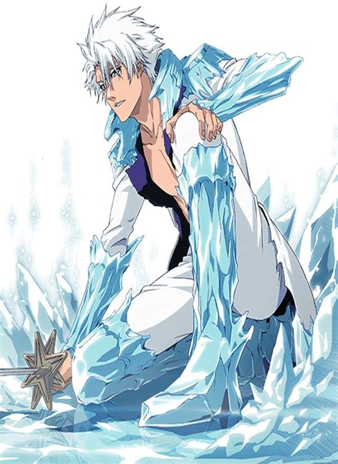 An Anime Character With White Hair And Blue Eyes Kneeling In Front Of