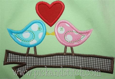 Love Birds Applique Pick And Stitch Animal Embroidery Designs Bird