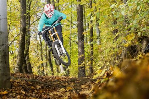 Mountain Bike Biker Forest Downhill Autumn — Stock Photo © Kopophoto