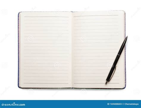 Open Empty Notebook And Pen Isolated On White Stock Image Image Of
