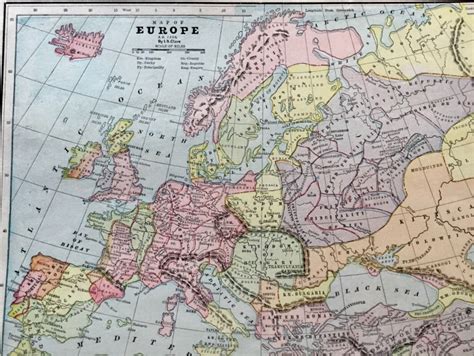 1906 Cram Atlas Original Map Page Of Europe 1200 Ad And Europe 1400 A