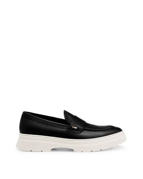 Boss By Hugo Boss Leather Loafers With Chunky Sole And Signature Stripe Trim In Black For Men