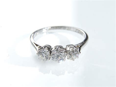 1920s Old European Cut Diamond Three Stone Ring In Platinum And 18kt