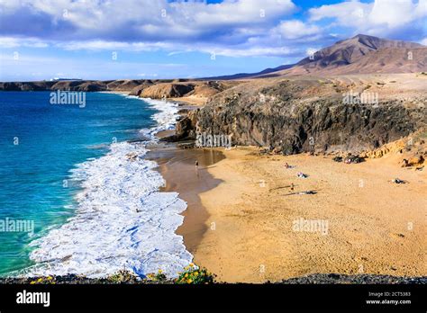 Scenic Nature And Beautiful Colorful Beaches Of Volcanic Lanzarote Papagayo Beach Canary