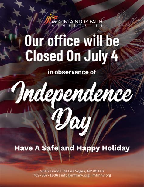 Corporate Office Closed July 4th Mountaintop Faith Ministries Las