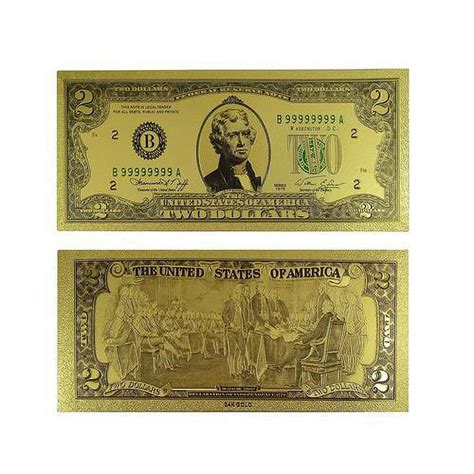 2 Dollar Commemorative Collectible Premium Replica Paper Money Bill 24k Gold Plated Fake