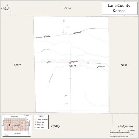 Map Of Lane County Kansas Showing Cities Highways And Important Places