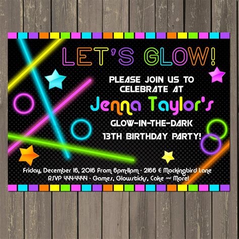 Glow In The Dark Party Invitation Neon Birthday Party