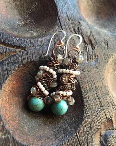 Items Similar To Tangled Earrings Copper Silver Magnesite Turquoise