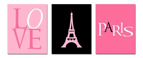 Love Paris Pink And Black Eiffel Tower Set Of 3 Wall Art Print Etsy